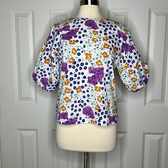 Oliphant Puff Sleeve Floral Top SzXS - Picture 1 of 11